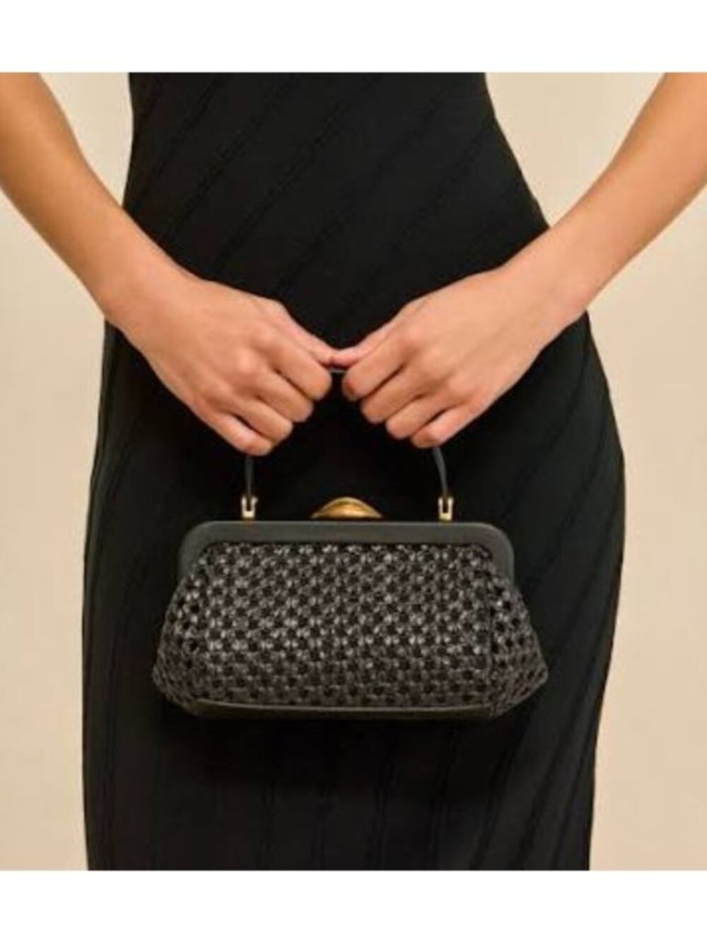 Cult Gaia Zuma Mini Crossbody in Black - Woven Leather Kiss Lock